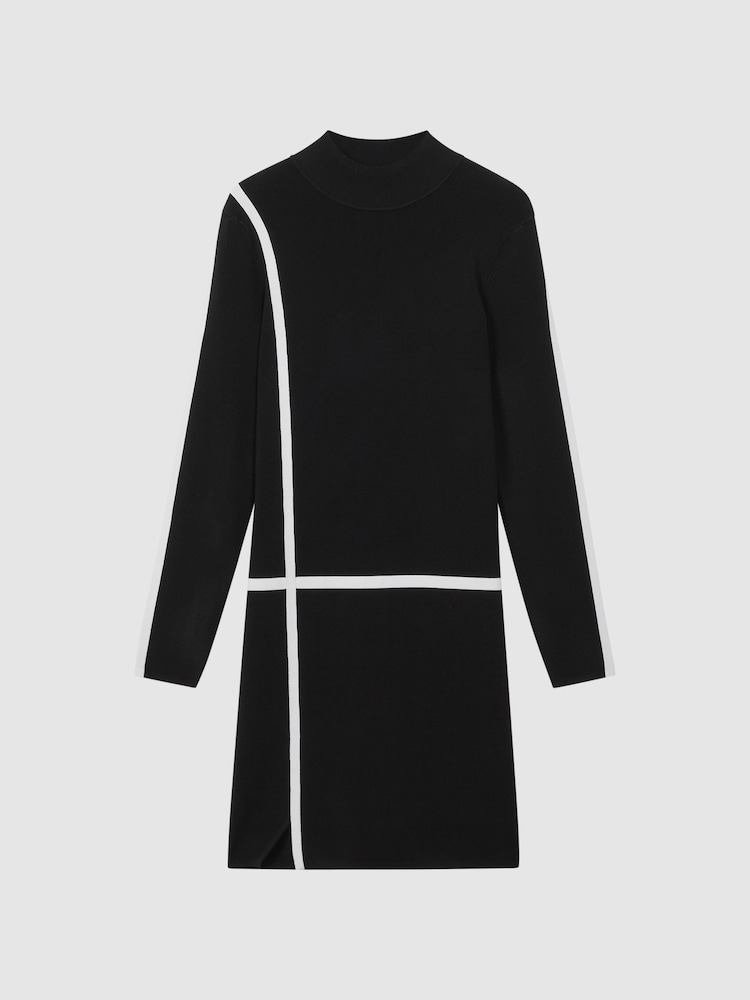 Reiss Black/Ivory Annie Knitted Bodycon Mini Dress - Image 2 of 4