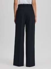 Reiss Navy Willow Petite Wool Blend Wide Leg Pinstripe Trousers - Image 5 of 6