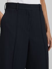 Reiss Navy Willow Wool Blend Wide Leg Pinstripe Trousers - Image 4 of 5