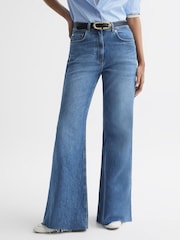 Reiss Mid Blue Calla Mid Rise Wide Leg Jeans - Image 1 of 6