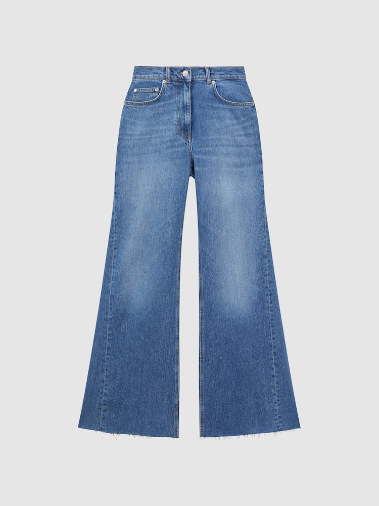Reiss Mid Blue Calla Mid Rise Wide Leg Jeans - Image 2 of 6