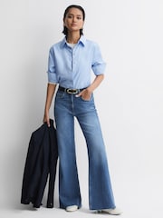 Reiss Mid Blue Calla Mid Rise Wide Leg Jeans - Image 3 of 6