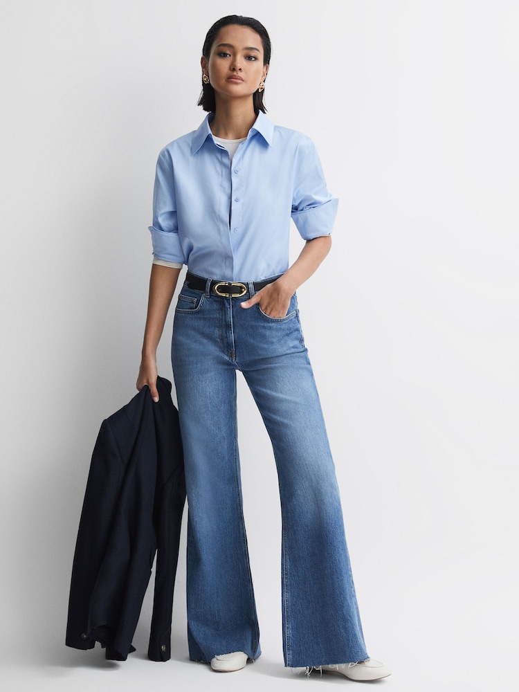 Reiss Mid Blue Calla Petite Mid Rise Wide Leg Jeans - Image 1 of 7
