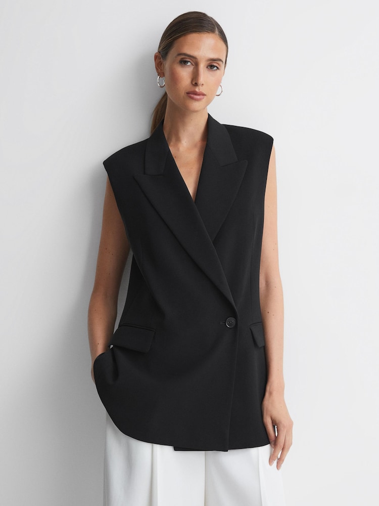 Reiss Black Thea Double Breasted Longline Waistcoat - Image 1 of 6