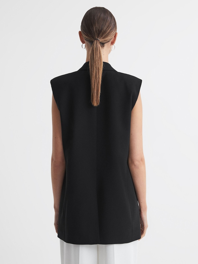 Reiss Black Thea Double Breasted Longline Waistcoat - Image 6 of 6