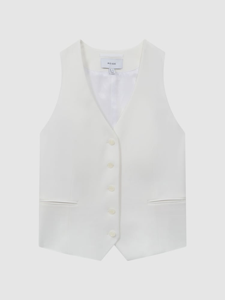 Reiss White Sienna Crepe Adjustable Suit Waistcoat - Image 2 of 5