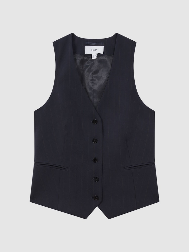 Reiss Navy Willow Wool Blend Pinstripe Waistcoat - Image 2 of 5