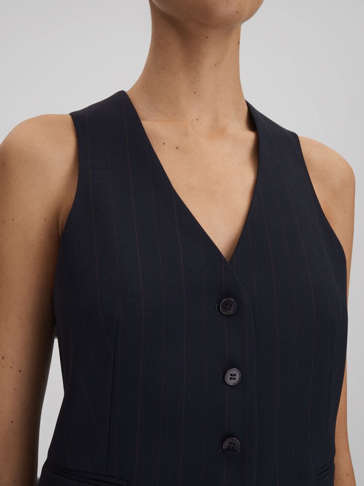 Reiss Navy Willow Wool Blend Pinstripe Waistcoat - Image 4 of 5