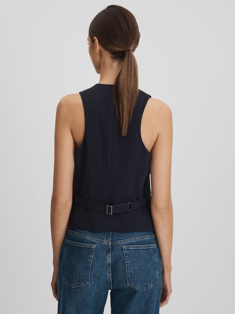 Reiss Navy Willow Wool Blend Pinstripe Waistcoat - Image 5 of 5
