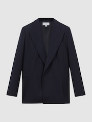 Reiss Navy Willow Wool Blend Single Breasted Pinstripe Blazer - Image 2 of 5