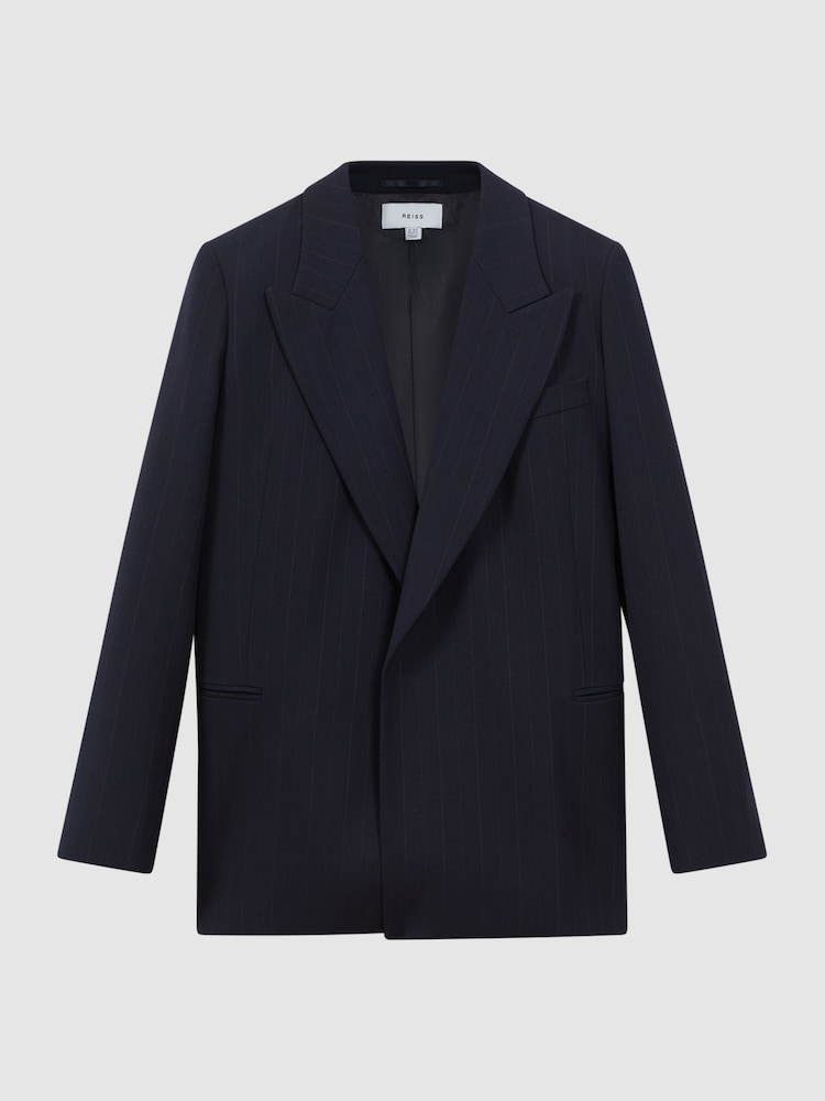 Reiss Navy Willow Wool Blend Single Breasted Pinstripe Blazer - Image 2 of 5