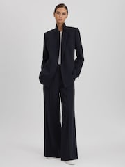 Reiss Navy Willow Wool Blend Single Breasted Pinstripe Blazer - Image 3 of 5
