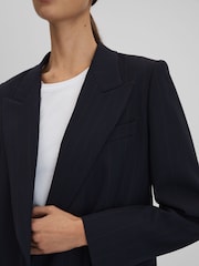 Reiss Navy Willow Wool Blend Single Breasted Pinstripe Blazer - Image 4 of 5