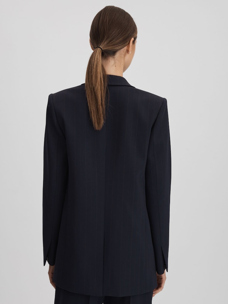Reiss Navy Willow Wool Blend Single Breasted Pinstripe Blazer - Image 5 of 5