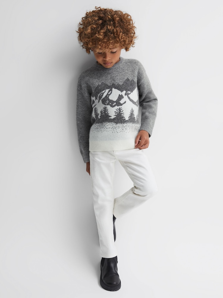 Reiss Grey Multi Lewis 9-14 yrs Wool Blend Crew Neck Jumper - Image 1 of 6