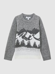 Reiss Grey Multi Lewis 9-14 yrs Wool Blend Crew Neck Jumper - Image 2 of 6