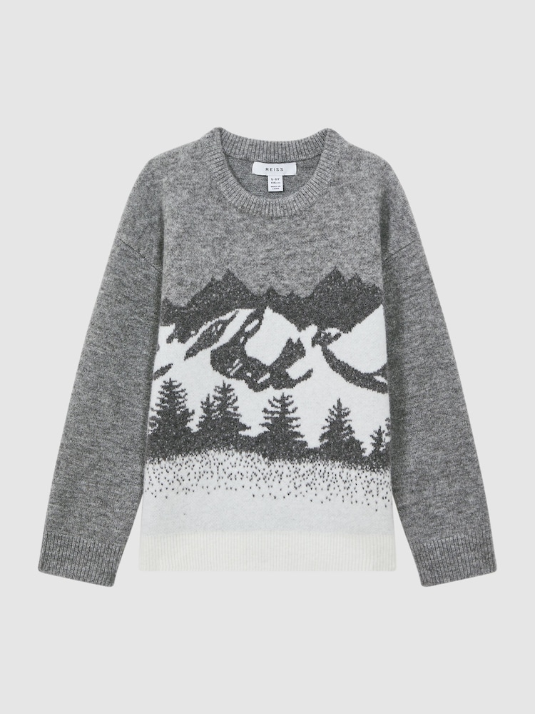 Reiss Grey Multi Lewis 9-14 yrs Wool Blend Crew Neck Jumper - Image 2 of 6