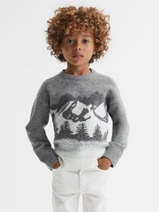 Reiss Grey Multi Lewis 9-14 yrs Wool Blend Crew Neck Jumper - Image 3 of 6