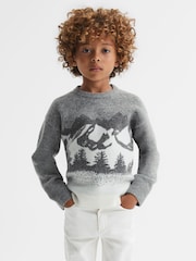 Reiss Grey Multi Lewis 3-9 yrs Wool Blend Crew Neck Jumper - Image 1 of 6