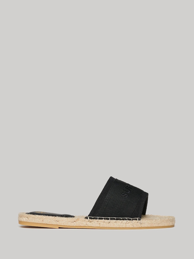 Superdry Black Canva Espadrille Overlay Sliders - Image 1 of 7