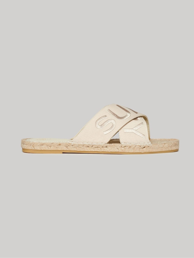 Superdry Cream Espadrille Cross Strap Sliders - Image 1 of 6