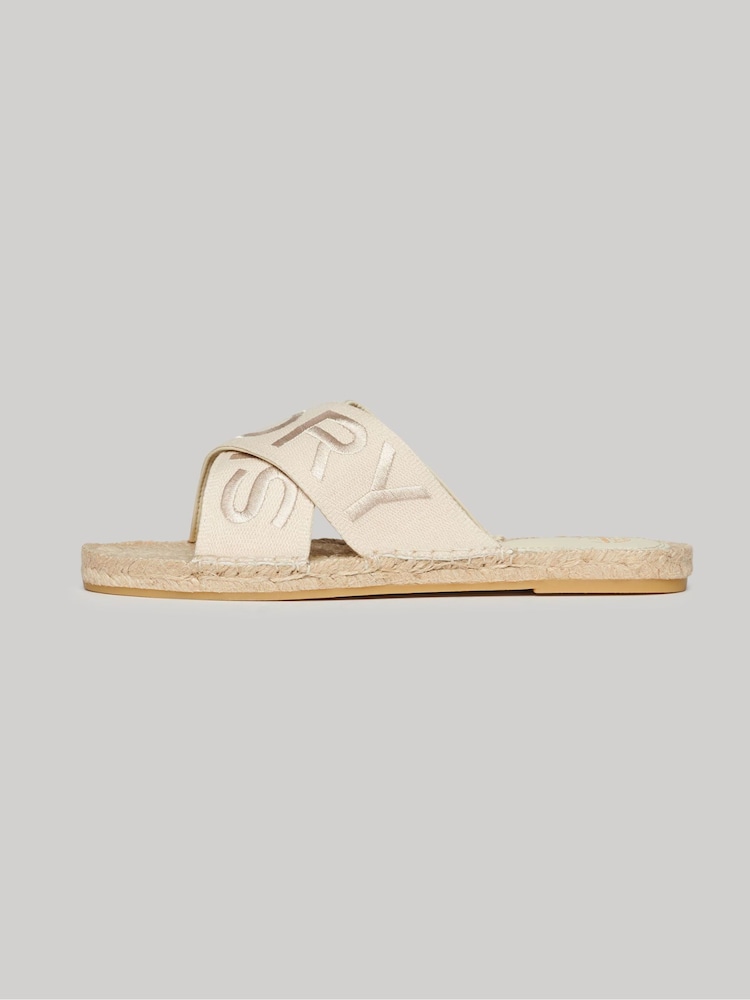 Superdry Cream Espadrille Cross Strap Sliders - Image 2 of 6