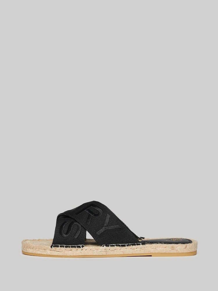 Superdry Black Espadrille Cross Strap Sliders - Image 2 of 6