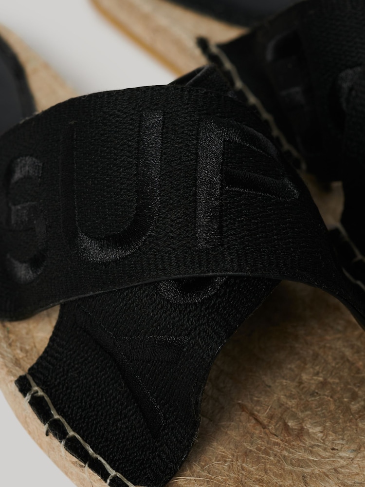 Superdry Black Espadrille Cross Strap Sliders - Image 6 of 6