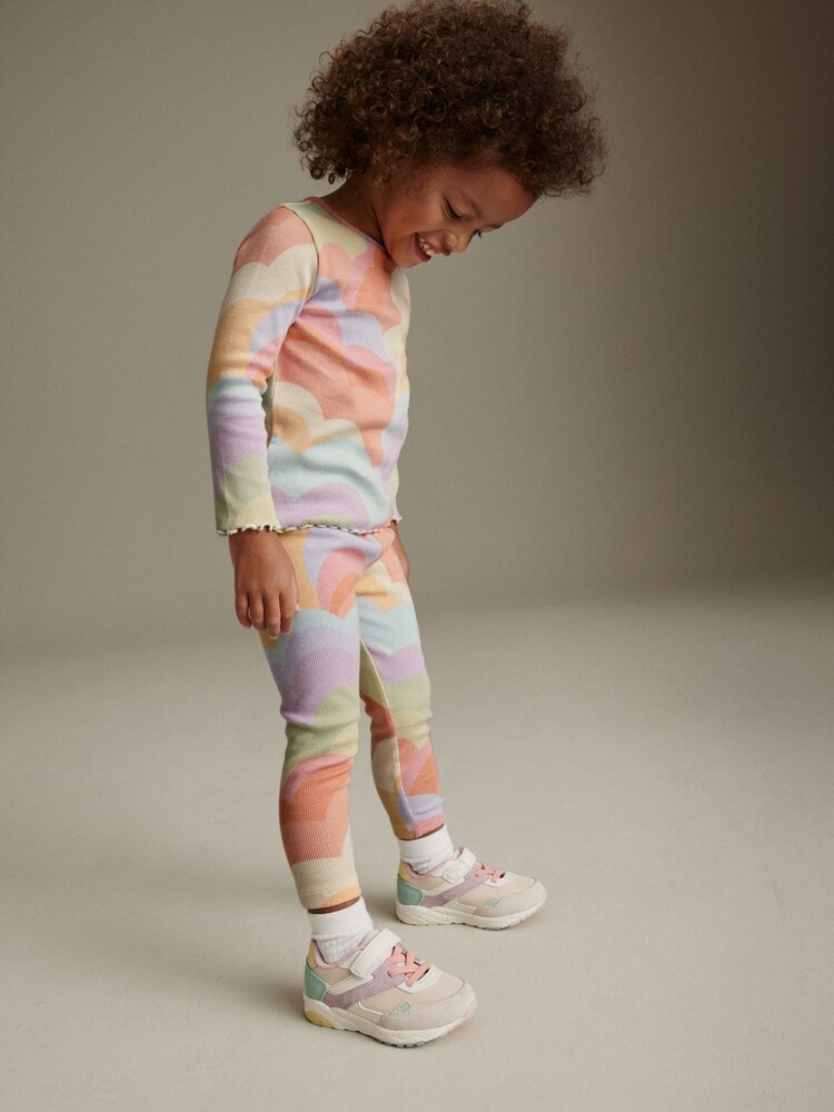 Peach Pink Rainbow Rib Jersey Leggings (3mths-7yrs) - Image 2 of 6 Peach Pink Rainbow Rib Jersey Leggings (3mths-7yrs) - Image 2 of 6