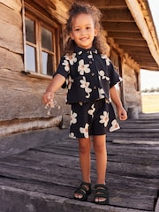 Black & White Flowers Short Sleeve Shirt and Shorts Set (3mths-7yrs) - Image 1 of 6
