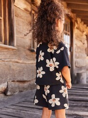 Black & White Flowers Short Sleeve Shirt and Shorts Set (3mths-7yrs) - Image 2 of 6