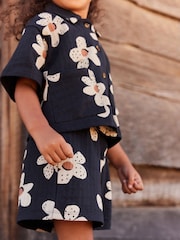 Black & White Flowers Short Sleeve Shirt and Shorts Set (3mths-7yrs) - Image 3 of 6