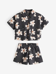 Black & White Flowers Short Sleeve Shirt and Shorts Set (3mths-7yrs) - Image 4 of 6