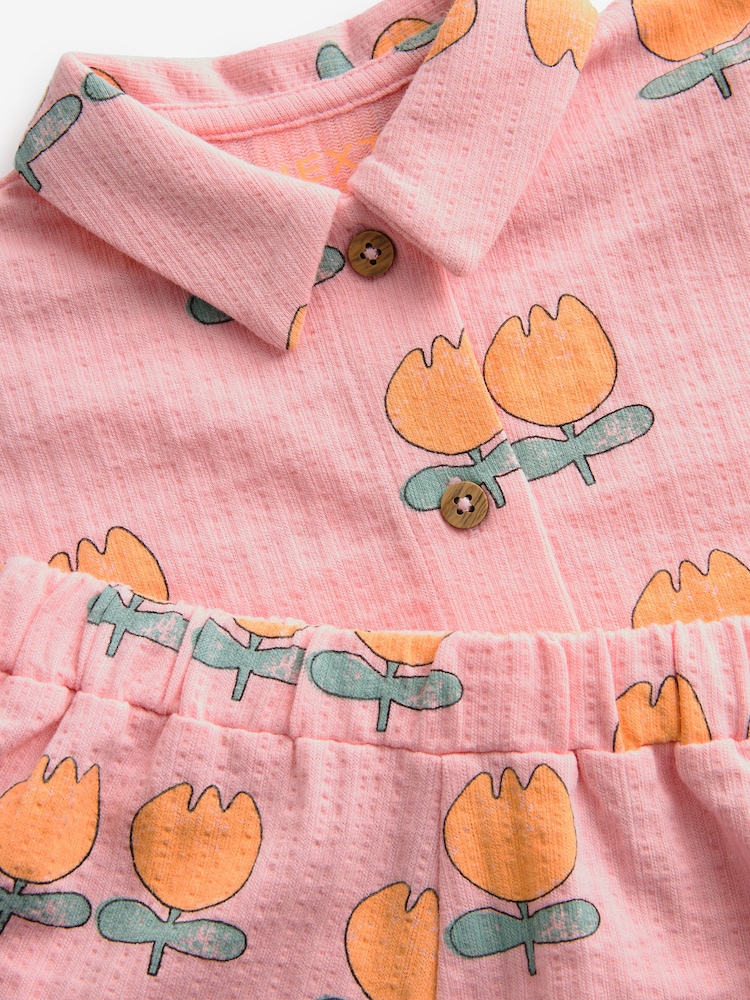 Pink Flower Short Sleeve Shirt and Shorts Set (3mths-7yrs) - Image 7 of 7