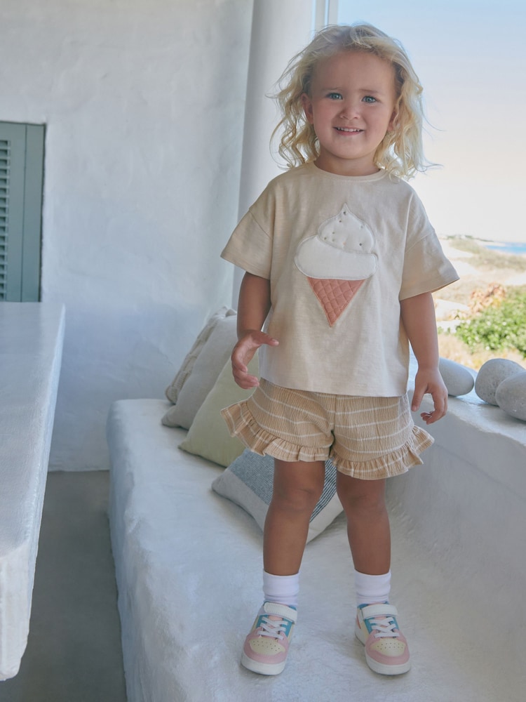 Pale Pink Ice Cream 100% Cotton Frill Short Set (3mths-7yrs) - Image 1 of 6
