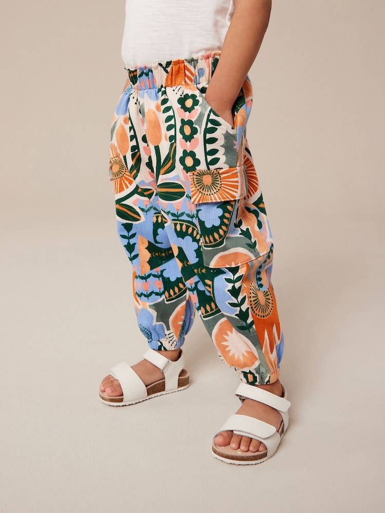 Khaki/Coral Tropical Floral Print Cargo Trousers (3mths-7yrs) - Image 1 of 7 Khaki/Coral Tropical Floral Print Cargo Trousers (3mths-7yrs) - Image 1 of 7