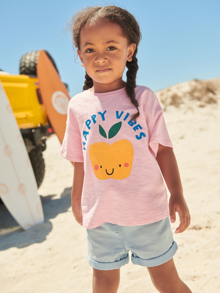 Pink Happy Vibes Short Sleeve T-Shirt (3mths-7yrs) - Image 1 of 7