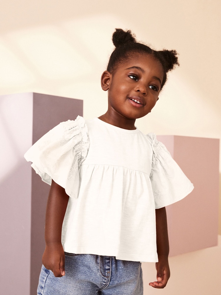 Ecru Short Sleeve Embroidered Blouse (3mths-7yrs) - Image 1 of 6