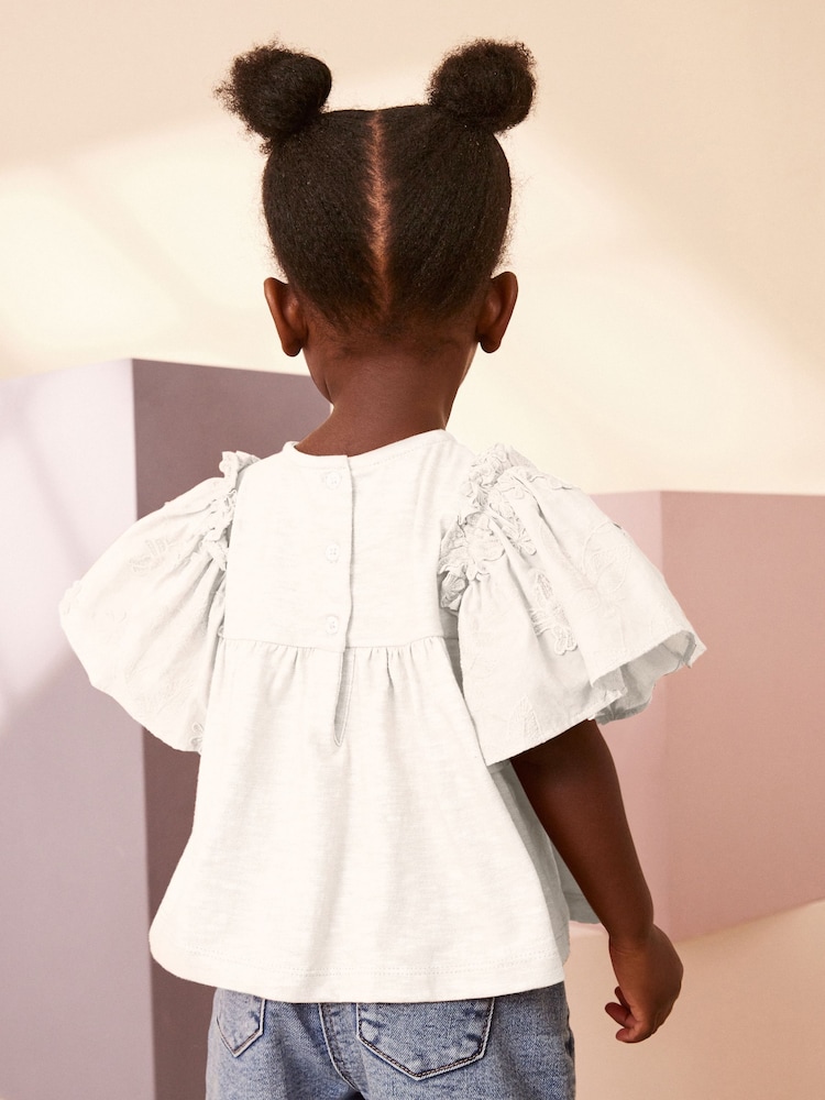Ecru Short Sleeve Embroidered Blouse (3mths-7yrs) - Image 2 of 6 Ecru Short Sleeve Embroidered Blouse (3mths-7yrs) - Image 2 of 6
