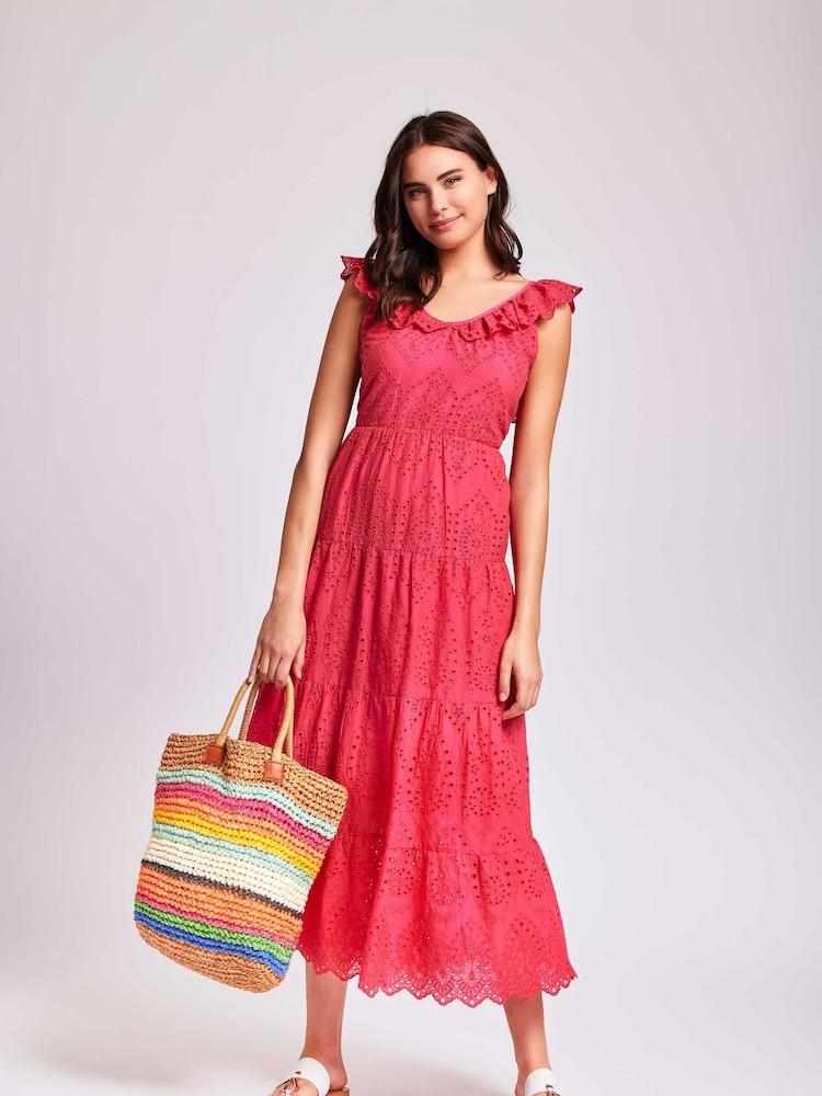 Iconique Pink 100% Cotton Serena Maxi Frill Beach Dress - Image 2 of 3