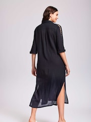 Iconique Olivia Maxi 100% Cotton Shirt Beach Black Dress - Image 2 of 3