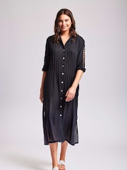 Iconique Olivia Maxi 100% Cotton Shirt Beach Black Dress - Image 3 of 3