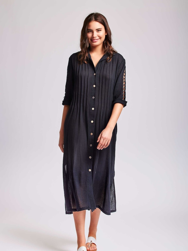 Iconique Olivia Maxi 100% Cotton Shirt Beach Black Dress - Image 3 of 3