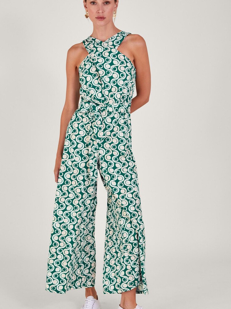 Monsoon Green Print Cross-Over Jumpsuit - Image 1 of 4