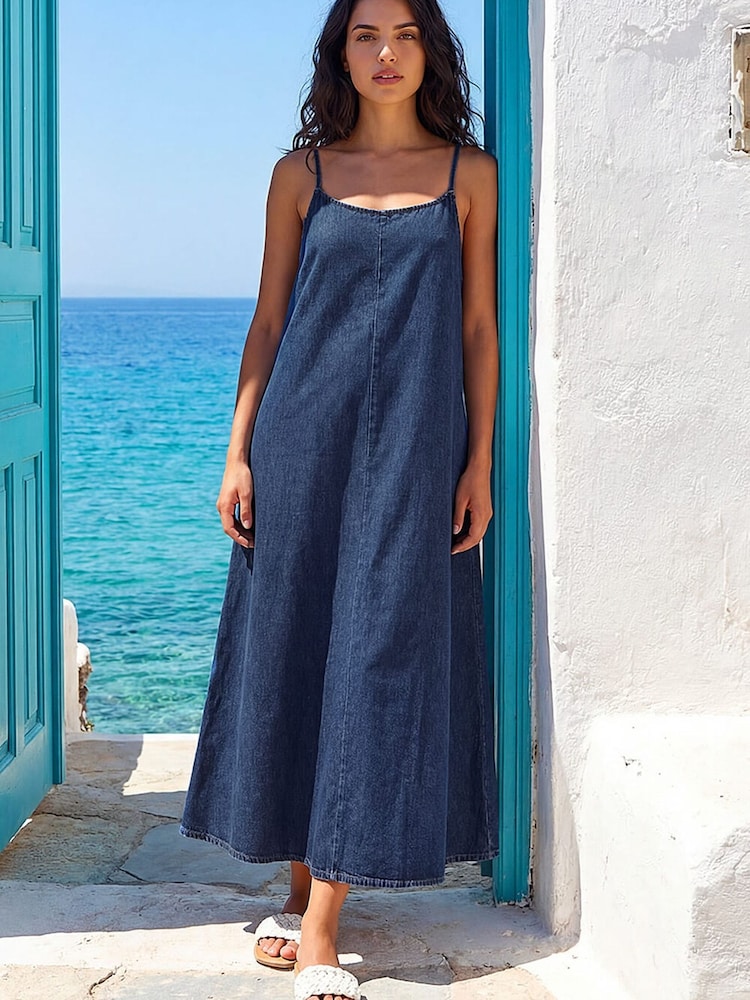 Roman Blue Strappy A-Line Maxi Dress - Image 1 of 4