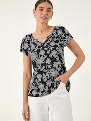 Roman Black Textured Print V-Neck Vest Top - Image 1 of 5