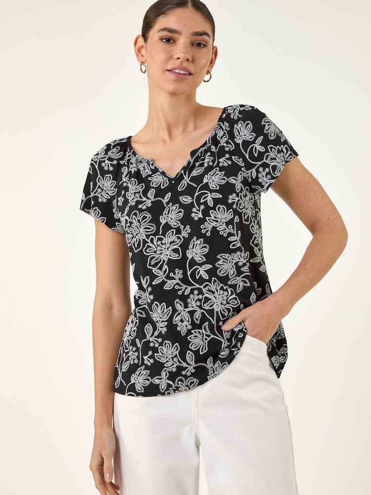 Roman Black Textured Print V-Neck Vest Top - Image 1 of 5