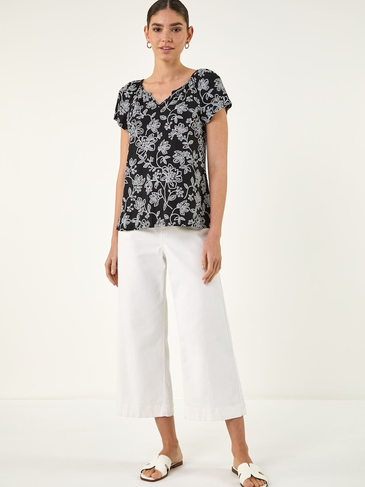 Roman Black Textured Print V-Neck Vest Top - Image 2 of 5