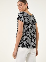 Roman Black Textured Print V-Neck Vest Top - Image 3 of 5