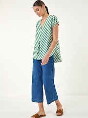 Roman Green Wave Stripe Print V-Neck Top - Image 2 of 4